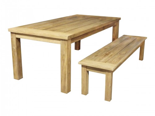 Teak- Tisch in rustikaler Ausführung mit 5 cm Tischplattenrahmen 180×90 cm Höhe 78 cm