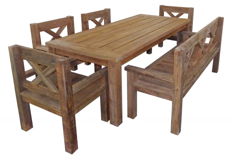 2 - Teak- Tisch in rustikaler Ausführung mit 5 cm Tischplattenrahmen 220x100 cm Höhe 78 cm