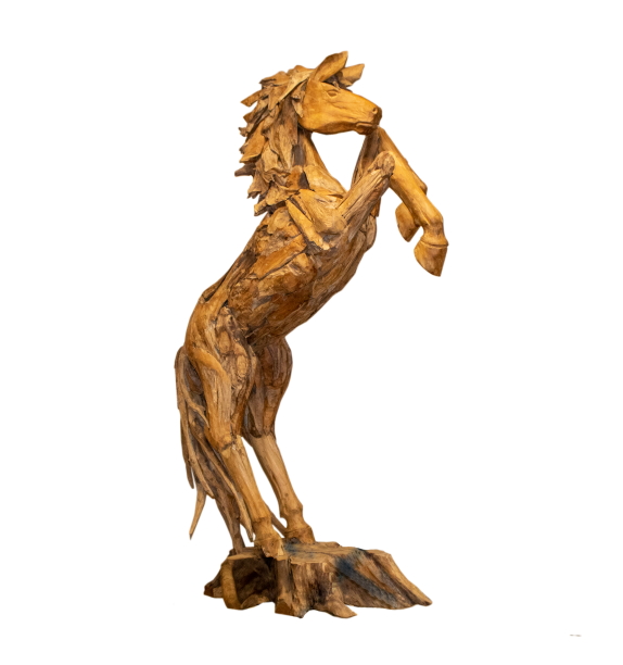 steigendes Pferd aus Wurzelteak 160×57 x Höhe 220 cm