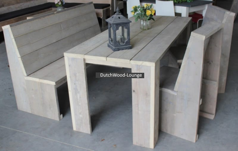 Gartenmöbel-Set Ameland, Tisch 180×80 + 1 Bank + 2 Stühle