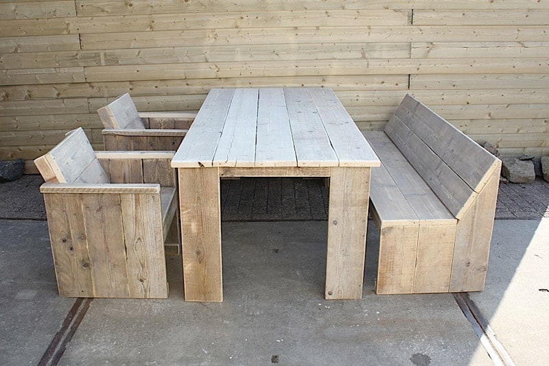 Gartenmöbel-Set Texel, Tisch 180 x 80, 1 Bank, 2 Stühle