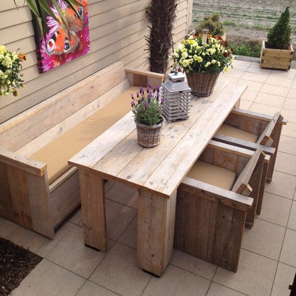 Gartenmöbel-Set Texel, Tisch 300 x 100 + 1 Bank + 3 Stühle