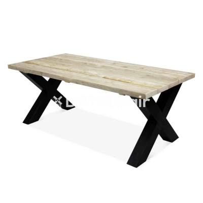 steigerhouten tafel x poot 1 400x400 - Tisch mit Stahlfüße X-Form