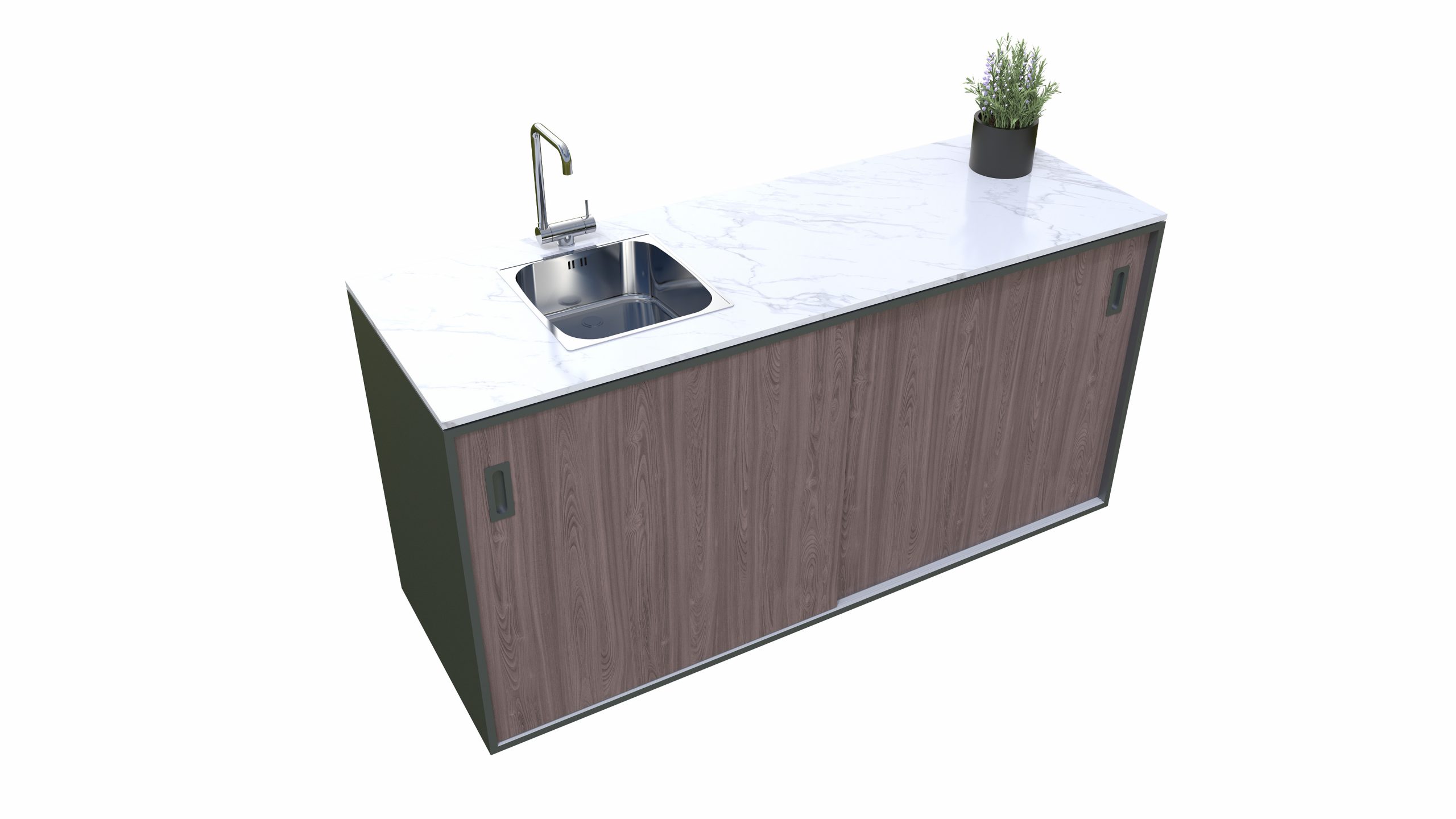 Outdoorküche Edelstahl –  Element mit Spüle Holzdekor